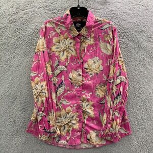 CINO Shirt Womens XL Button Up Blouse Top Floral Extra Large Sheer Pink